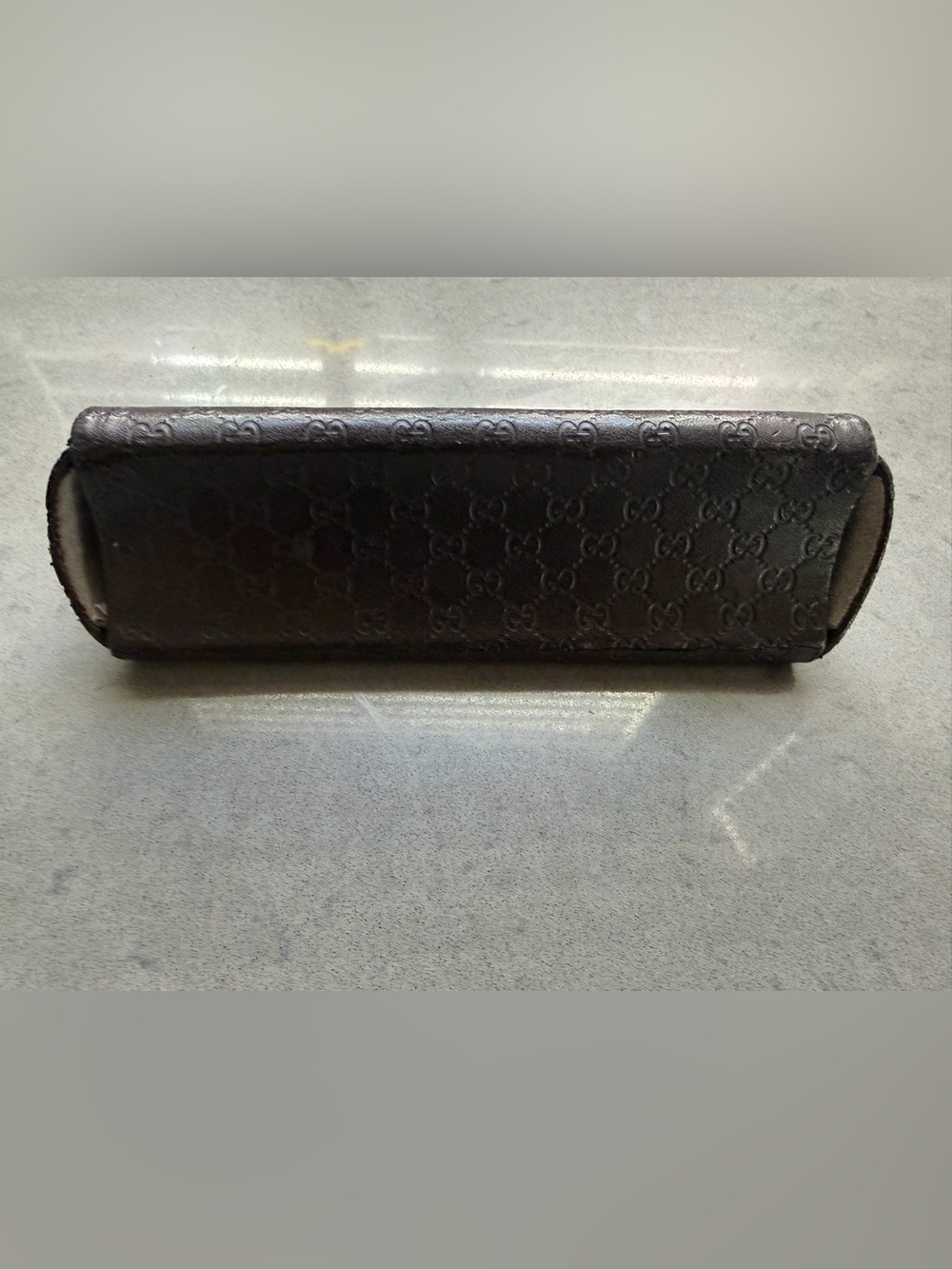 Gucci Brown Embossed Leather prescription glasses case